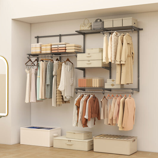 Closet System 4-8 FT Wall-Mounted Closet Shelves and Rod-Gray W2B