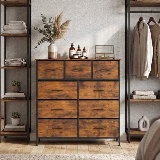 9-Drawer Fabric Dresser with Wooden Top for Bedroom-Rustic Brown W2B
