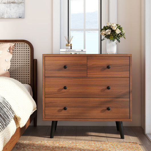 Wide Wooden Dresser with 4 Drawers for Bedroom Living Room-Walnut W2B
