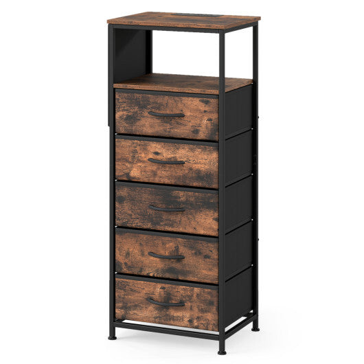 Nightstand with Integrated Charging Station 39 Inches Modern Bedside Table-Brown W2B