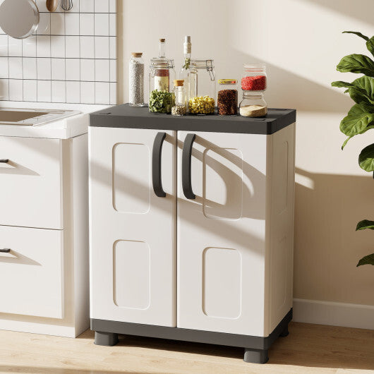 Freestanding Buffet Cabinet Sideboard with 2 Doors and Adjustable Shelves for Kitchen and Garage-Beige W2B