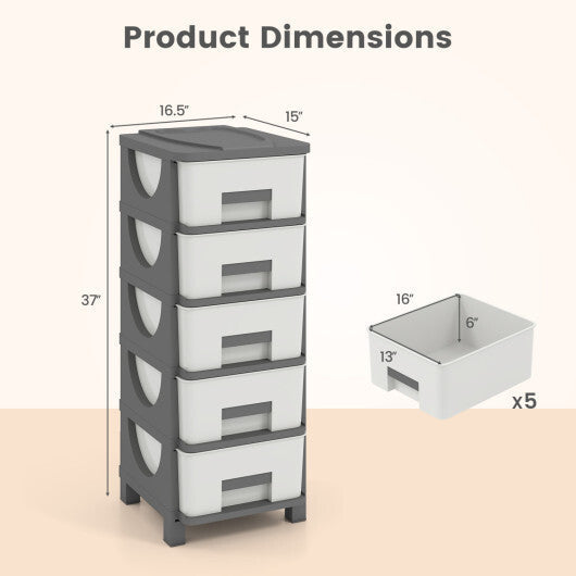 Plastic Storage Organizer with Handles and Compact Drawer Cabinet Side Table for Bedroom-Gray W2B