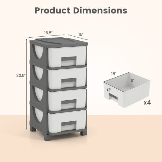 Plastic Storage Organizer with Compact Drawer Cabinet Side Table for Bedroom-Gray W2B