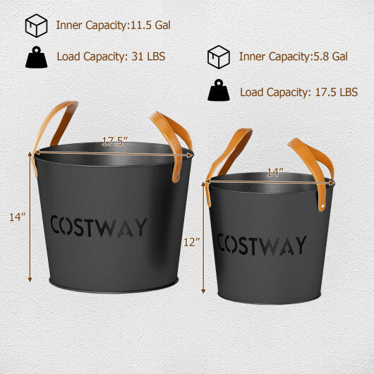 Ash Bucket Set of 2 Metal Coal Ash Can Set with 11.5 Gal and 8.5 Gal Bucket for Fireplace Fire Pits W2B