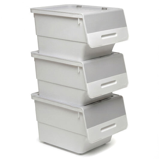 3 Pieces Storage Bins on Wheels Stackable Plastic Boxes with Stay-Open Lid (M)-Pink W2B