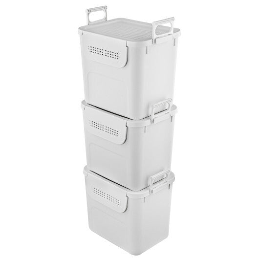 3 Pieces Plastic Storage Bins Stackable with Front Door and Side Handles-White W2B