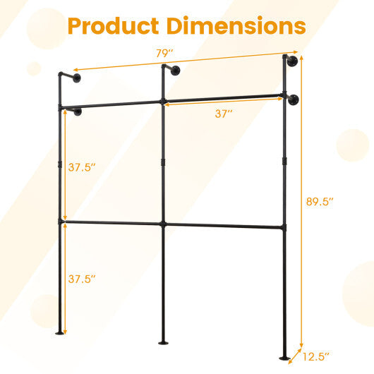 Wall Mounted Pipe Clothing Rack with 4 Hanging Rods-Black W2B