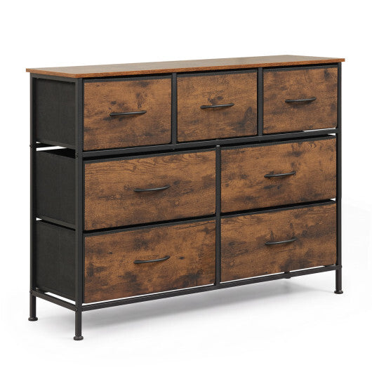 7-Drawer Wide Dresser with 2-Sized Folding Fabric Drawers for Bedroom-Black W2B