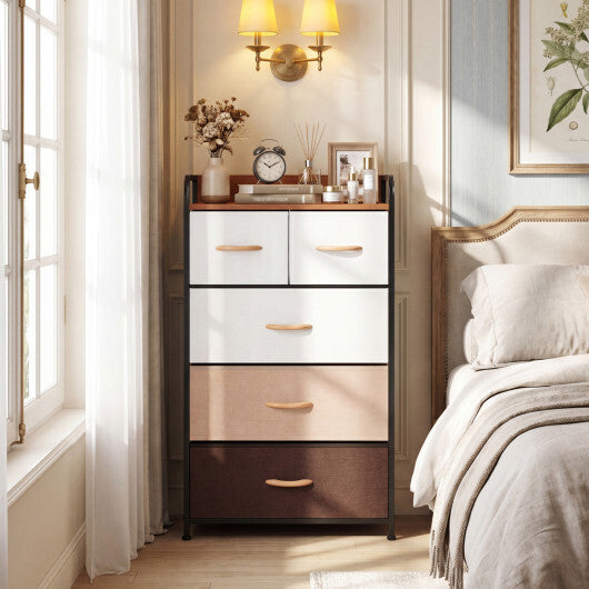 5-Drawer Fabric Dresser with Removable Fabric Bins-Multicolor W2B