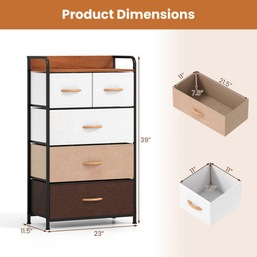 5-Drawer Fabric Dresser with Removable Fabric Bins-Multicolor W2B