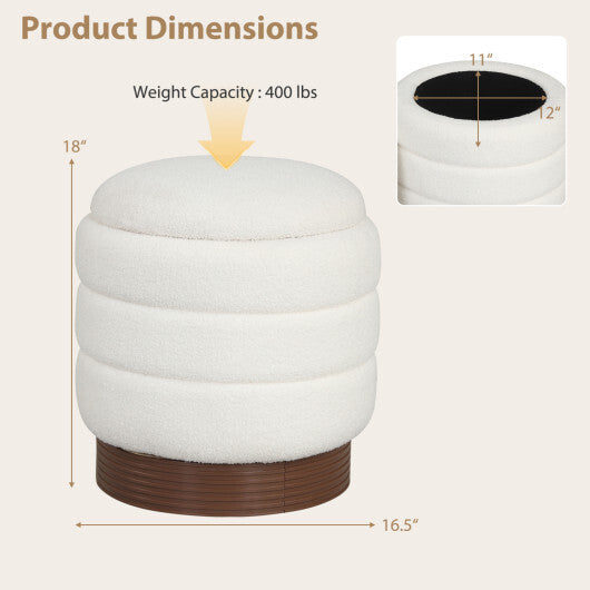 Round Storage Ottoman with Acacia Wood Frame for Living Room-Gray W2B