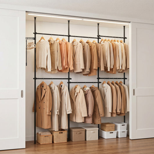 Adjustable Floor to Ceiling Clothes Rack with 6 Hanging Rods-Black W2B