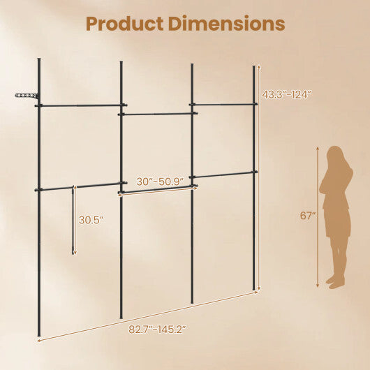 Adjustable Floor to Ceiling Clothes Rack with 6 Hanging Rods-Black W2B