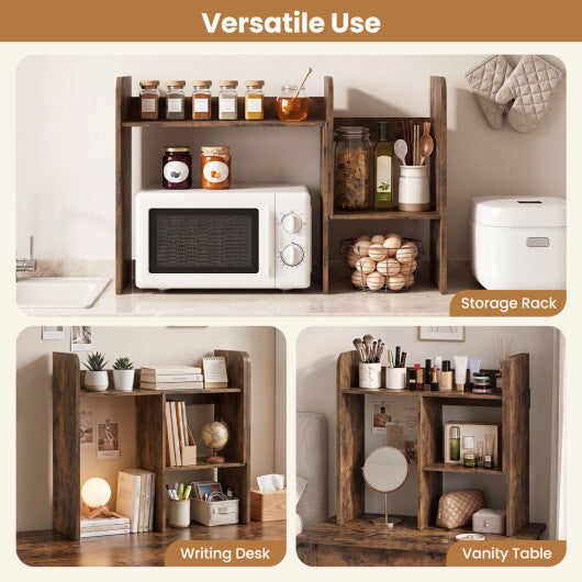 Expandable Desk Bookshelf with Open Cubes and Desktop Display Rack-Rustic Brown W2B