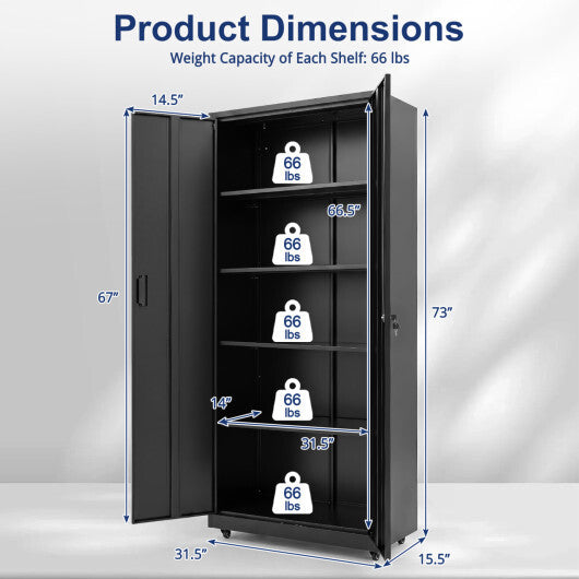 Rolling Metal Storage Cabinet 73 Inches Lockable File Cabinet with 4 Smooth Wheels-Black W2B
