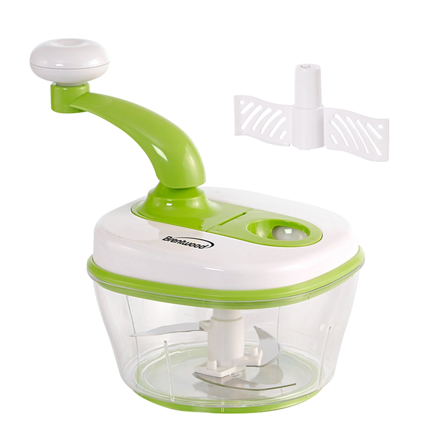Brentwood 8 Cup Hand Crank Food Processor with Stainless Steel Blades and Paddle Mixer in Green W2B