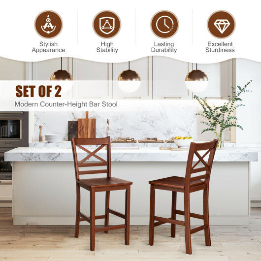 Set of 2 Bar Stools 25 Inch Counter Height Chairs with PU Leather Seat