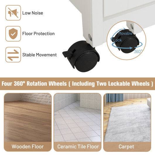 Kitchen Island Cart on Wheels with Rubber Wood Top and 3 Drawersand Removable Tray-Gray W2B