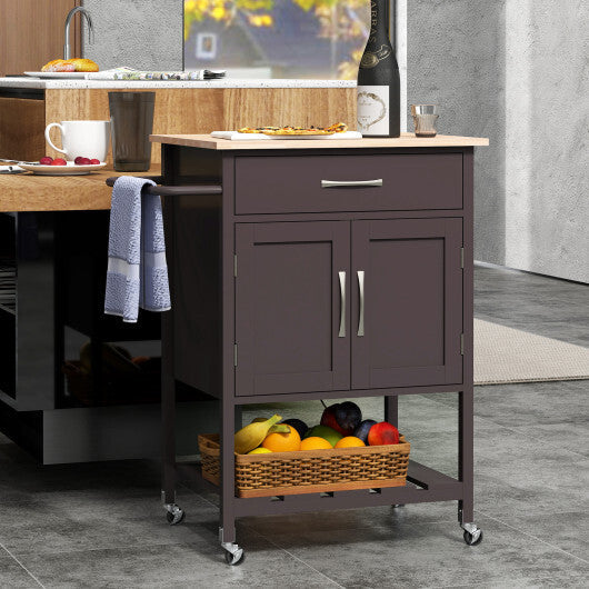 Rolling Kitchen Island Cart with Drawer and Towel Rack-Brown W2B