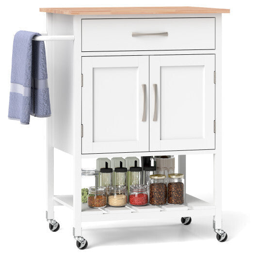 Rolling Kitchen Island Cart with Drawer and Towel Rack-Brown W2B