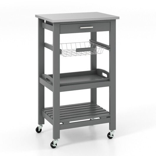 Kitchen Island Cart with Stainless Steel Tabletop and Basket-Black W2B