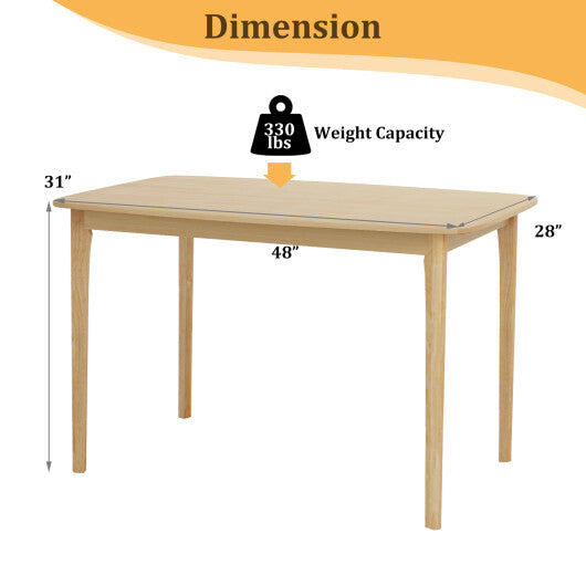 48 Inch Solid Wood Dining Table with Rubber Wood Supporting Legs for Kitchen Dining Room-Natural W2B