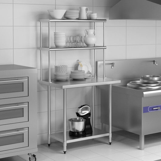 36 x 12 Inch Kitchen Stainless Steel Overshelf with Adjustable Lower Shelf
