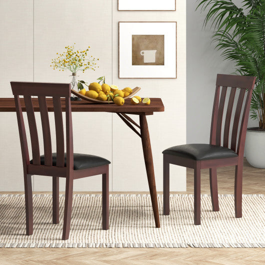 Dining Chair Set of 2 Upholstered Wooden Kitchen Chairs with Padded Seat and Rubber Wood Frame-Espresso W2B