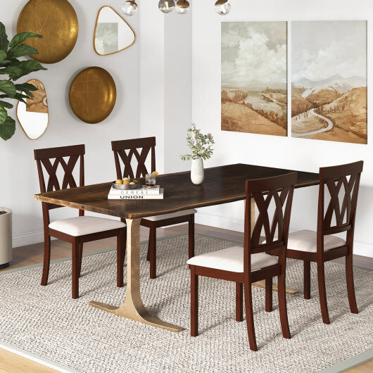 Set of 2 Wood Kitchen Chairs with Faux Leather Upholstered Seat-Coffee W2B