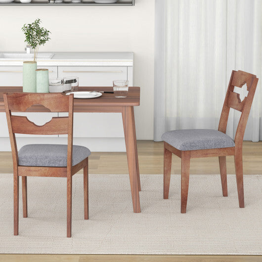 Dining Chair Set of 2 Fabric Upholstered Kitchen Chairs with Padded Seat and High Back-Gray W2B