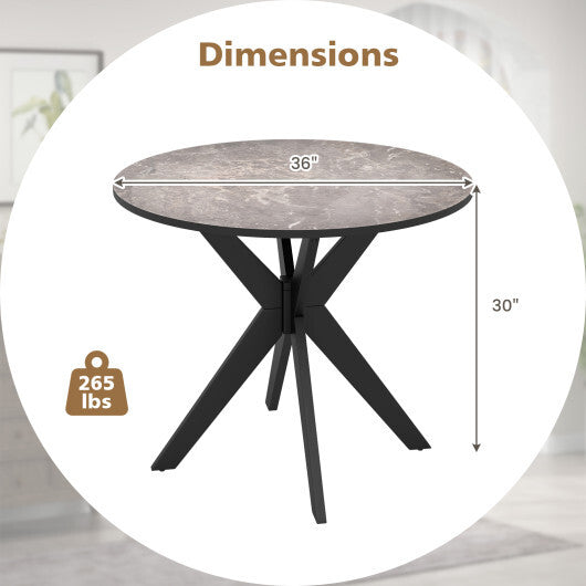 36-Inch Mid Century Modern Kitchen Table with Faux Marble Tabletop and Solid Rubber Wood Legs-White W2B
