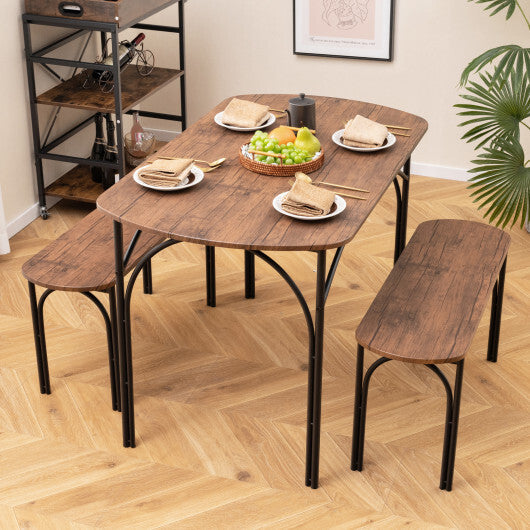 3-Piece Dining Table Set for 4 with Metal Frame-Brown W2B