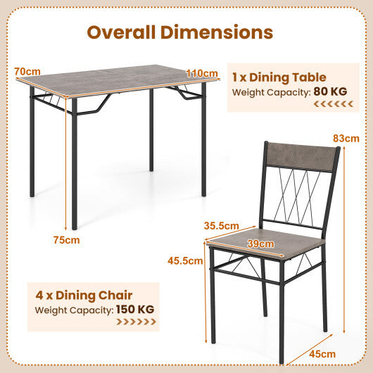 5-Piece Dining Table Set for 4 with Kitchen Table and 4 Dining Chairs-Black W2B