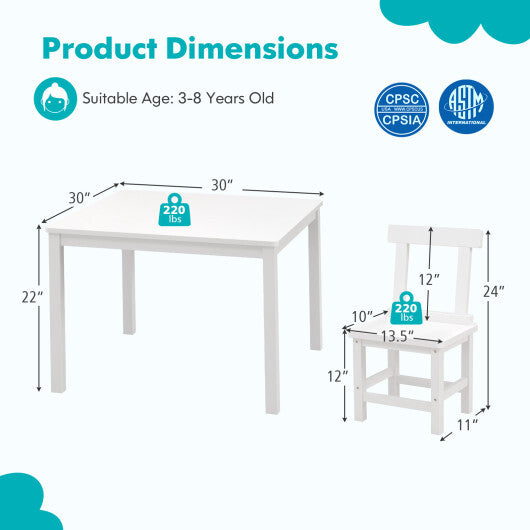Wooden Kids Table and 2 Chairs Set with Anti-slip Foot Pads-Gray W2B