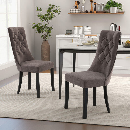 Tufted Dining Chairs Set of 2 with High Backrest and Padded Seat-Gray W2B