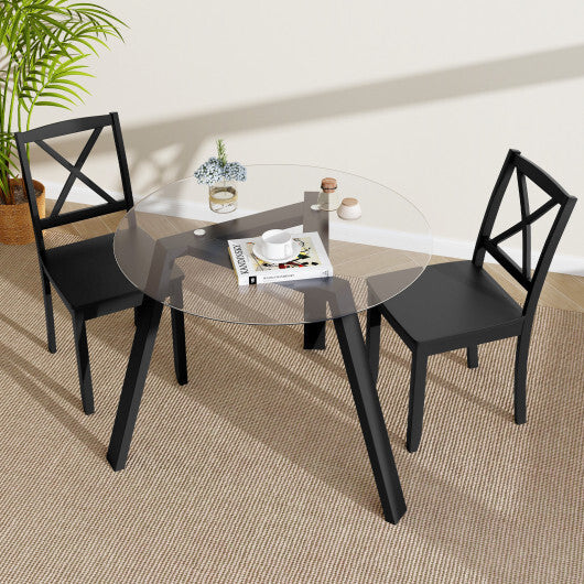 36 Inches Round Glass Dining Table for 4 with Rubber Wood Frame-Natural W2B