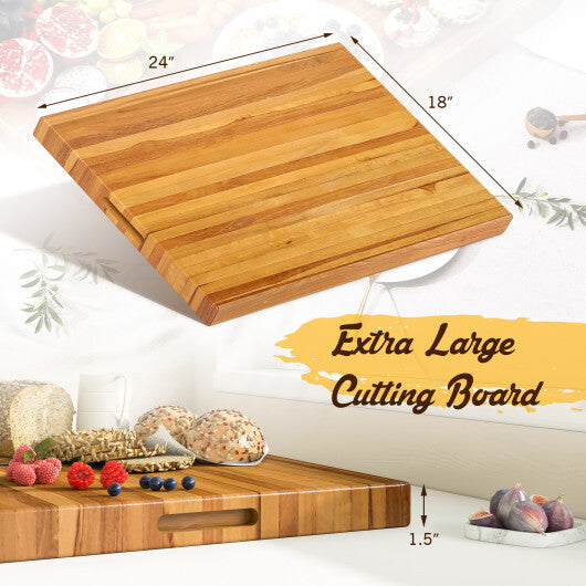 Teak Wood Cutting Board Extra Large 24 Inch Reversible Cutting Board with Handle W2B