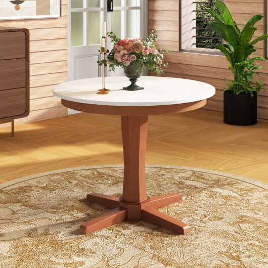 35 Inches Wooden Round Dining Table with Pedestal Base-White W2B