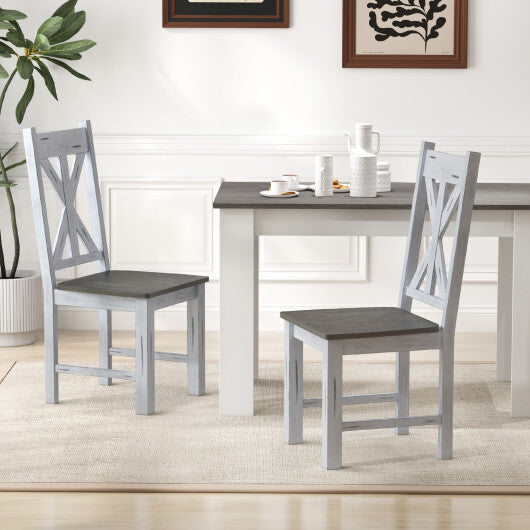 Farmhouse Chair Set of 2 with Rubber Wood Frame and Elegant Hollowed Backrest-Gray W2B