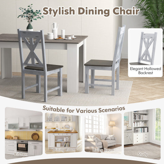 Farmhouse Chair Set of 2 with Rubber Wood Frame and Elegant Hollowed Backrest-Gray W2B