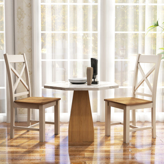 Wooden Dining Chairs Set of 2 with High Back and Rubber Wood Frame-Natural W2B