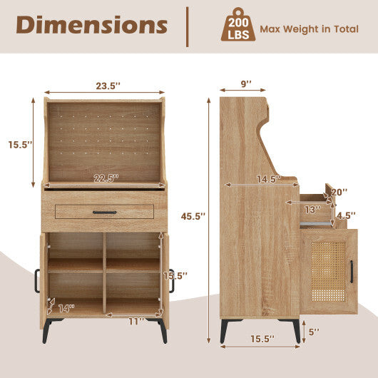 Coffee Bar Cabinet with Pegboard Storage Drawer and Adjustable Shelf-Oak W2B