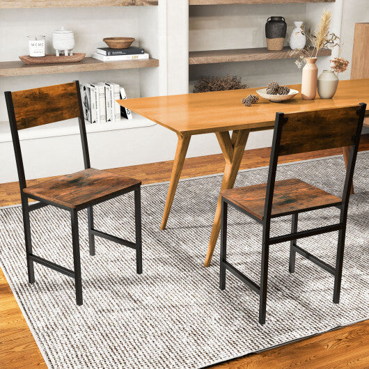 Industrial Kitchen Side Chairs Set of 2 with Metal Legs and Slanted Back-Rustic Brown W2B