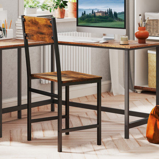 Industrial Kitchen Side Chairs Set of 2 with Metal Legs and Slanted Back-Rustic Brown W2B