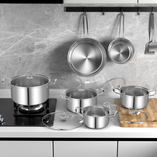 12 Piece Pots and Pans Set with Tempered Glass Lids and Handles W2B