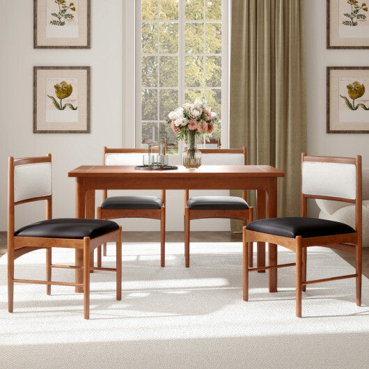 Wooden Dining Chair Set of 2 with Rubber Wood Frame and Faux Sherpa Backrest-Walnut W2B