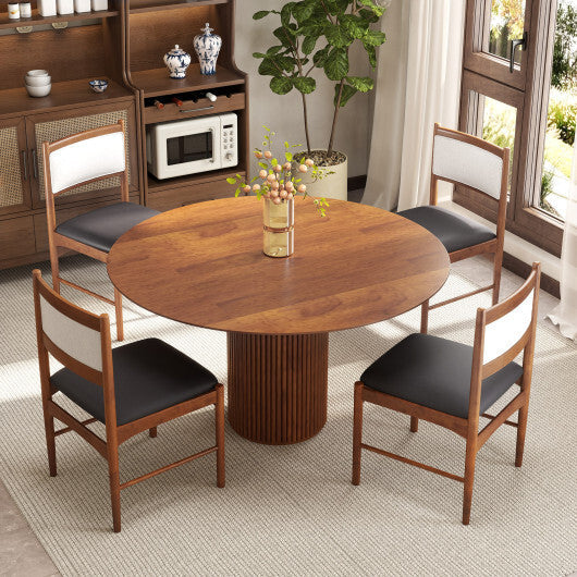 Wooden Dining Chair Set of 2 with Rubber Wood Frame and Faux Sherpa Backrest-Walnut W2B