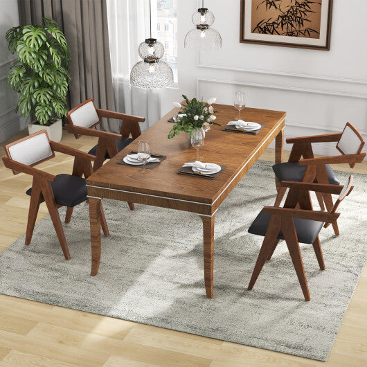 Mid Century Wooden Accent Chairs with Leathaire Seat Cushions Set of 2-Beige W2B