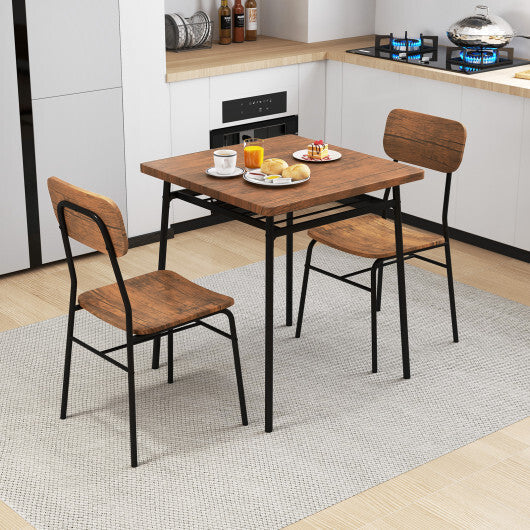 3 Piece Dining Table Set for 2 Wood Square Table with Metal Frame-Brown W2B