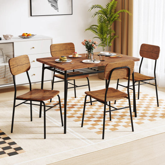 5-Piece Table Set for 4 with Metal Frame and Storage Rack-Brown W2B
